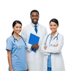 Three smiling medical professionals isolated on transparent background