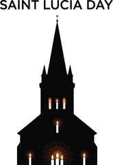 Obraz premium Saint lucia day with church silhouette and glowing light