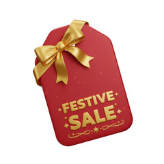 3d christmas promotion tag with gold bow and festive sale cheer