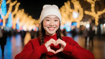Girl in Santa Hat Making Heart Shape