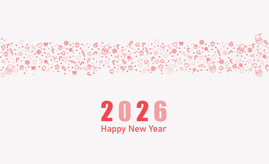 2026,Background with Happy new year Christmas icon thin line style flat vector design background.