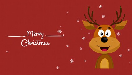 Fototapeta premium Joyful cartoon reindeer with wide eyes and antlers wishes merry christmas