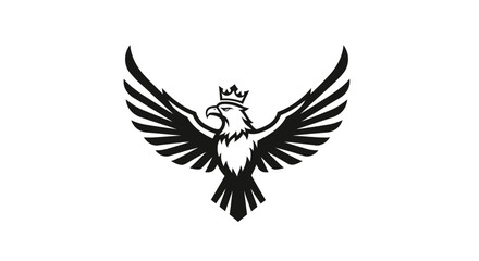 Obraz premium Black stylized eagle logo with spread wings wearing a crown flat illustration