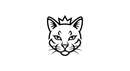 Obraz premium Feline cat face with a small crown isolated on white flat illustration