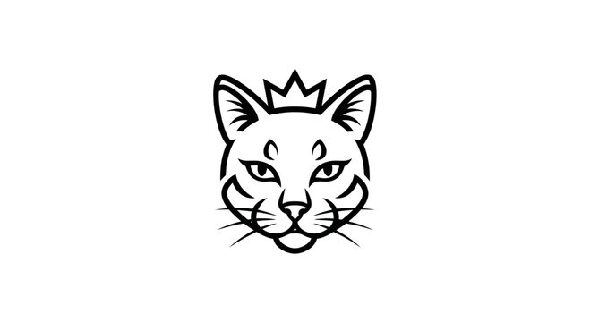 Feline cat face with a small crown isolated on white flat illustration