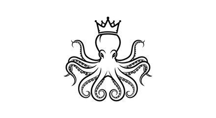 Obraz premium Stylized black octopus mascot wearing a crown flat illustration isolated on white