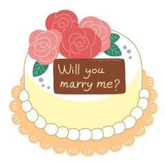 プロポーズメッセージ入りのケーキのイラスト