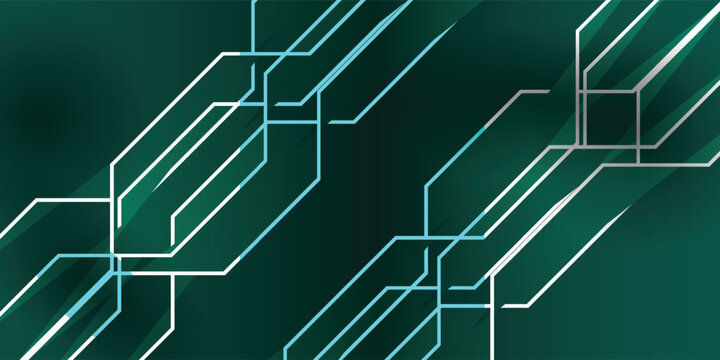 Abstract futuristic technology background featuring a network of glowing geometric lines resembling a circuit board.
