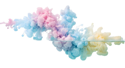 Beautiful pastel ink colors swirling in water creating abstract artistic design element isolated PNG with Transparent Background