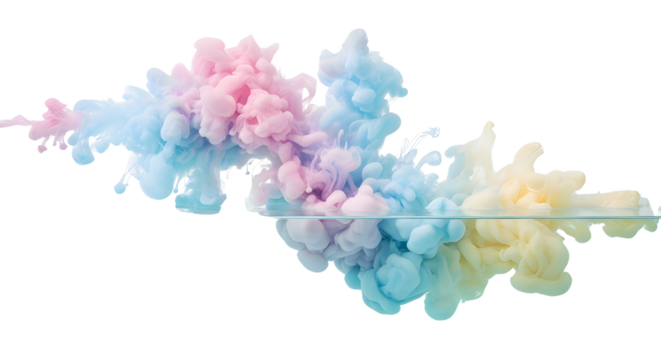Beautiful pastel ink colors swirling in water creating abstract artistic design element isolated PNG with Transparent Background