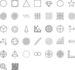 Collection of handdrawn geometric shapes and icons