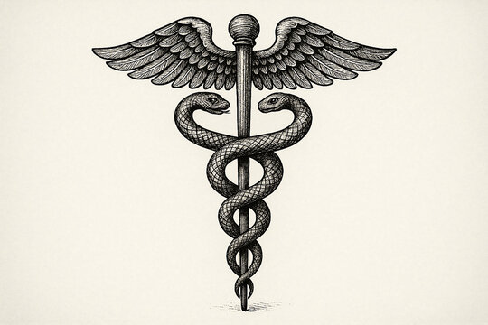 Vintage caduceus symbol with wings and snakes