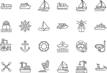 Collection of nautical and marine transport icons