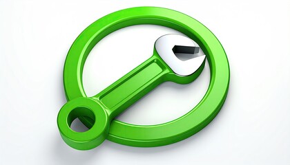 Green wrench inside a circle. Modern design on white