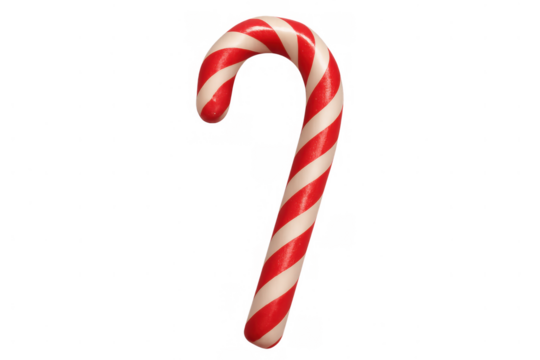Candy cane with red and white stripes representing christmas holiday treats and sweet peppermint flavor on transparent background
