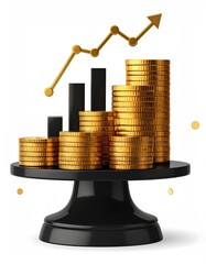 Coins stack on a black base with an upward-pointing arrow