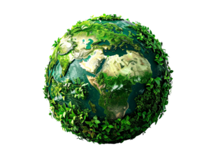  Green Earth Globe with Leaves, Eco Concept Isolated on White Background 