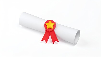 Rolled white document, tied with a red ribbon and star
