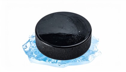 Black hockey puck atop ice