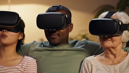 A diverse group of people of different ages and ethnicities experiencing virtual reality together. - Powered by Adobe