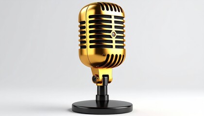 Glossy golden vintage microphone on simple black stand