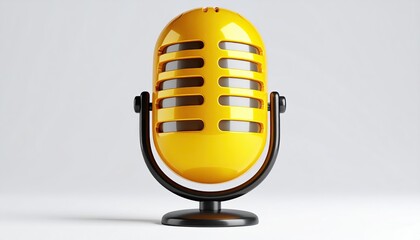 Glossy yellow retro microphone on plain background