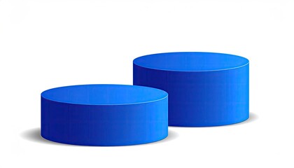 Two blue cylinders, different heights, white background