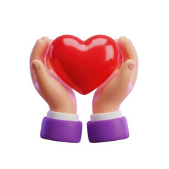 Hands holding a red heart isolated on transparent background
