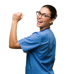 Nurse celebrating success isolated on transparent background