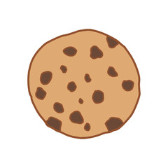 Simple chocolate chip cookie cartoon vector. Isolated hand drawn style cookie clipart