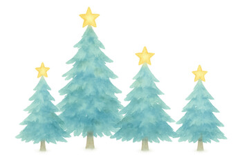 Obraz premium Watercolor christmas trees with stars creating a festive holiday decoration on transparent background