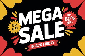 Mega sale up to 80 percent off black friday announcement with explosive design elements