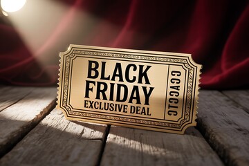 Ornate golden ticket announcing exclusive black friday deal with dramatic lighting