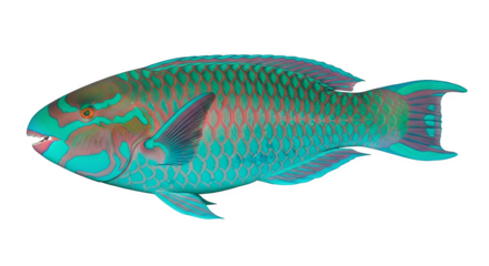 Colorful parrotfish swimming in the ocean with vibrant scales and sharp teeth