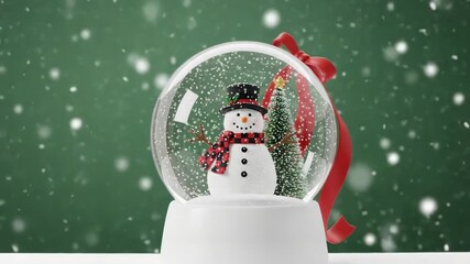 Snow globe with snowman and christmas tree in falling snow - Powered by Adobe