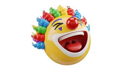 Playful clown emoji with colorful hair and red nose expressing joy and laughter