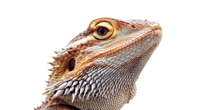 Close-up bearded dragon head with orange eye
