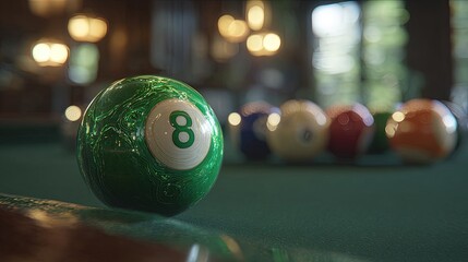 Eight Ball On Pool Table With Blurred Background