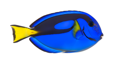 Vibrant blue tang fish swimming gracefully against a stark image