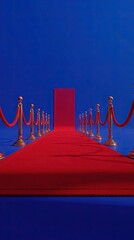 Red Carpet Entrance Against Vivid Blue Background