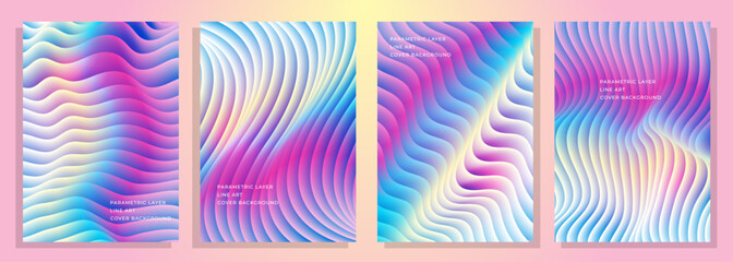 abstract layered line art parametric pattern pastel color cover poster background design set, for cover, flyer, brochure, magazine, etc.