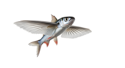 Flying fish gracefully soars through the air with its winglike pectoral fins spread