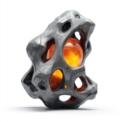 Abstract Geometric Rock Sculpture With Glowing Sphere