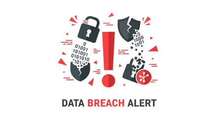 Urgent data breach alert with broken security icons calls attention to privacy concerns and cybersecurity threats for modern digital safety campaigns