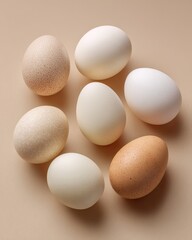 Variety Of Eggs On Beige Background