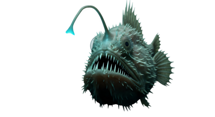 Anglerfish with bioluminescent lure in the deep ocean depths of the sea habitat