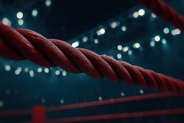 Close Up Red Boxing Rope In Arena