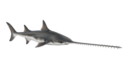 Sawfish swimming gracefully in the ocean with its distinctive sawlike rostrum