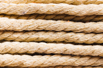 Close-Up of Twisted Natural Fiber Rope Displayed in Layers