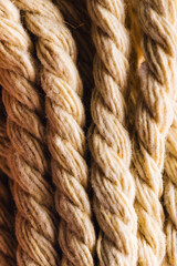 Close-Up View of Natural Twisted Fiber Rope with Textured Surface